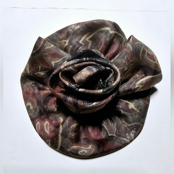 Camelia flower neutral dark colors tie scarf repurposed handmade brooch corsage - Picture 3 of 8
